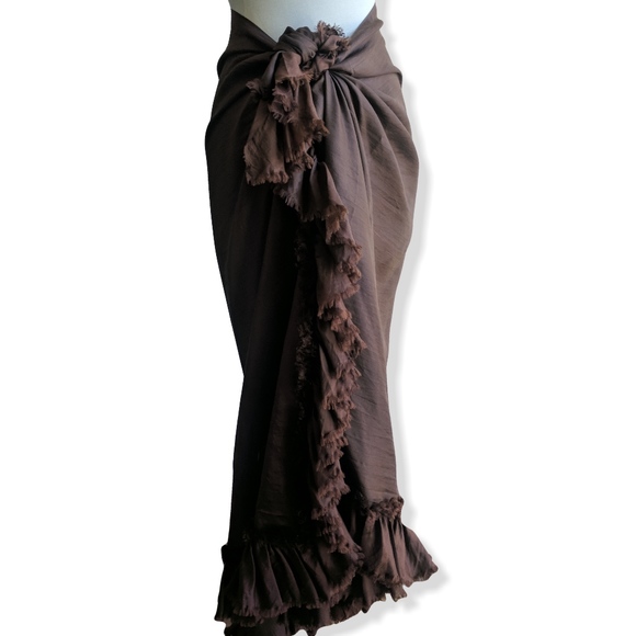 Dresses & Skirts - Long silk ruffle wrap flounce skirt, brown